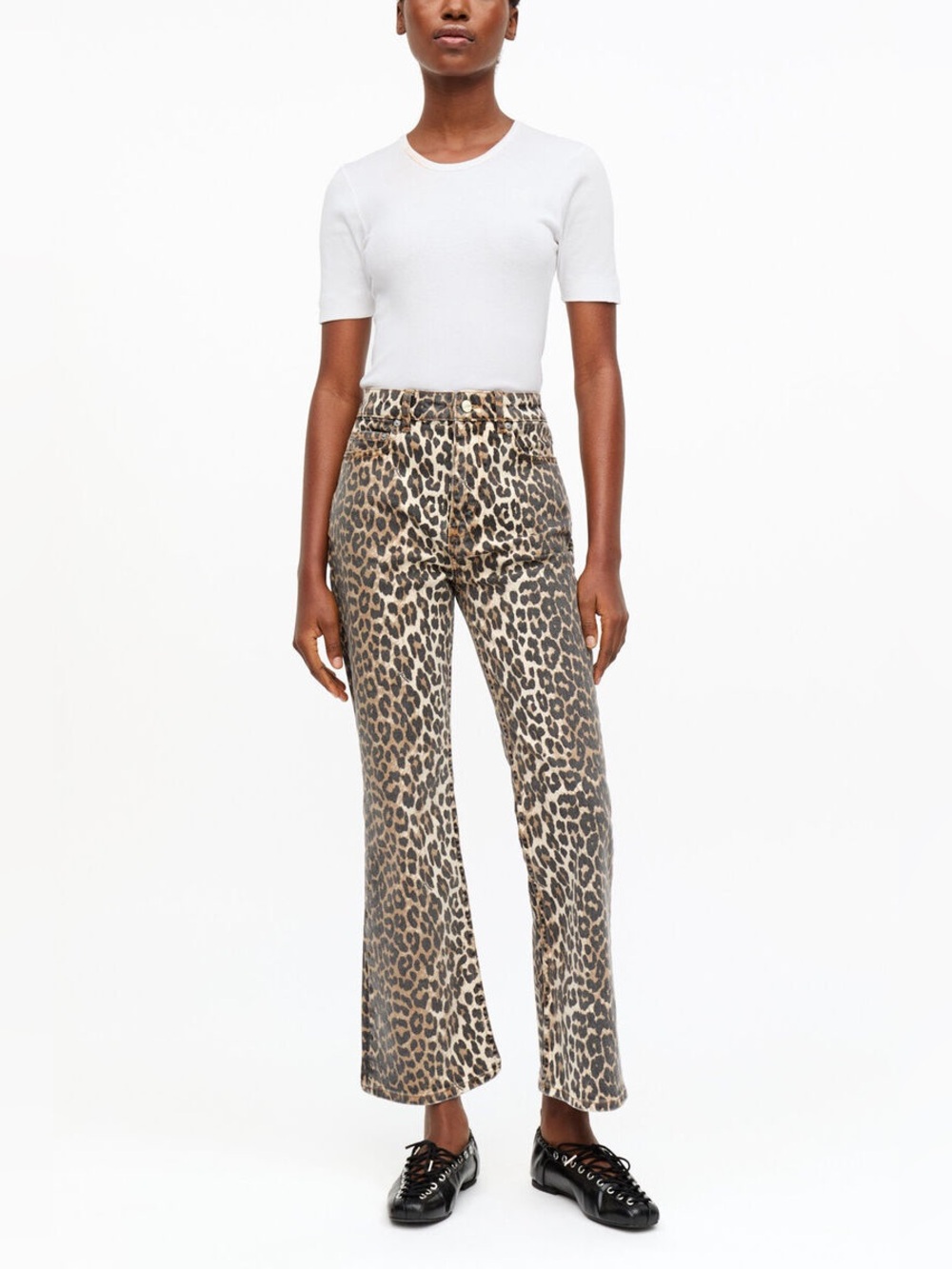Ganni Betzy Cropped Jean in Leopard Size 26